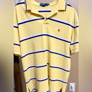 Ralph Lauren Yellow Polo with White and Navy Stripes Size XL